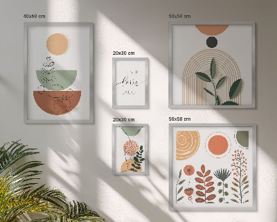 Billedsæt over sofa Stilfuld plante- og geometrisk grafik
