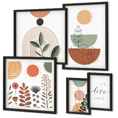 Billedsæt over sofa Stilfuld plante- og geometrisk grafik
