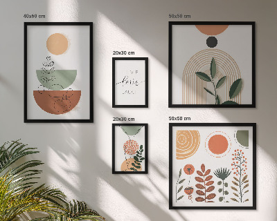 Billedsæt over sofa Stilfuld plante- og geometrisk grafik