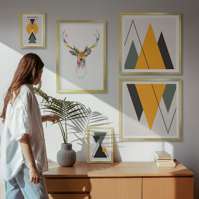 Billedsæt over sofa Farverige motiver i boho-stil
