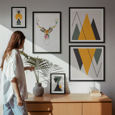 Billedsæt over sofa Farverige motiver i boho-stil