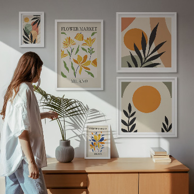 Billedkomposition til væg Abstrakte blomster i boho-stil