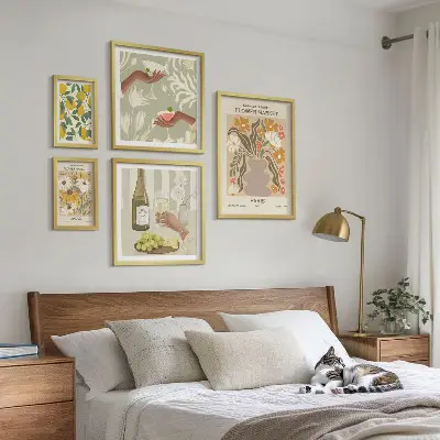 Blomster og frugter i vintagestil billedsæt til over sofaen