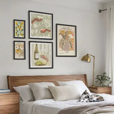 Blomster og frugter i vintagestil billedsæt til over sofaen