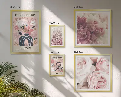 Billedkomposition til væg med blomsterdekorationer i boho-stil