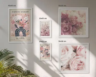 Billedkomposition til væg med blomsterdekorationer i boho-stil