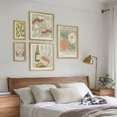 Billedsæt over sofa Blomster og frugter i vintagestil