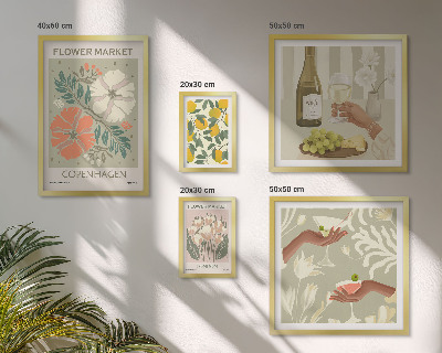 Billedsæt over sofa Blomster og frugter i vintagestil