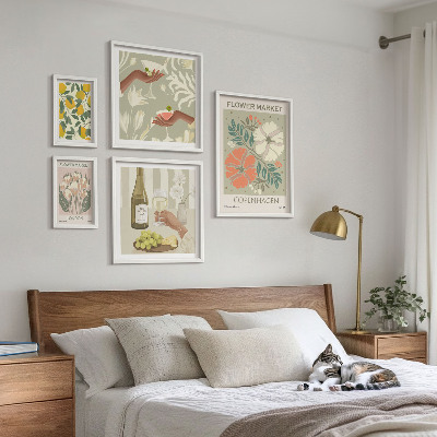 Billedsæt over sofa Blomster og frugter i vintagestil