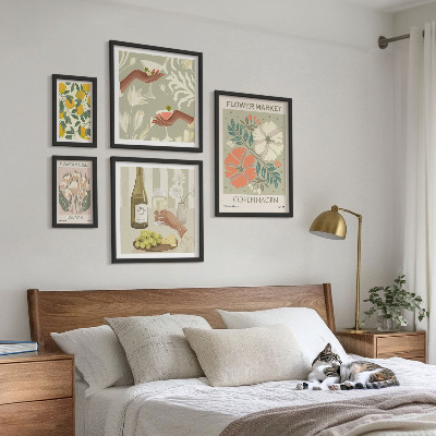 Billedsæt over sofa Blomster og frugter i vintagestil