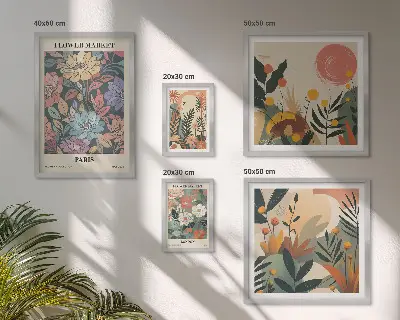 Billedkomposition til væg med blomstermotiver fra Paris og London