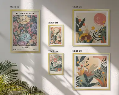 Billedkomposition til væg med blomstermotiver fra Paris og London