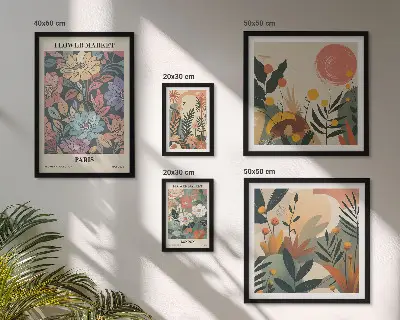 Billedkomposition til væg med blomstermotiver fra Paris og London