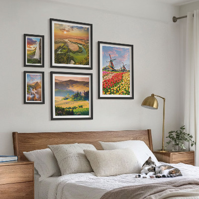 Billedsæt over sofa Naturlandskaber, vandfald, vindmøller