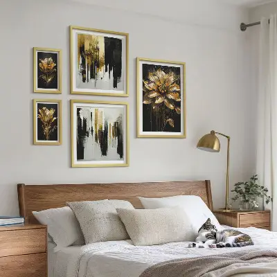 Billedsæt til væg over sofa vægkunst med elegante og moderne blomstermotiver