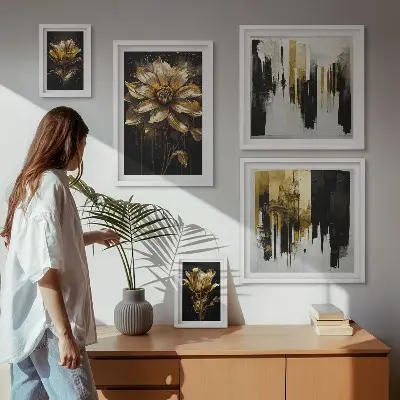 Billedsæt til væg over sofa vægkunst med elegante og moderne blomstermotiver