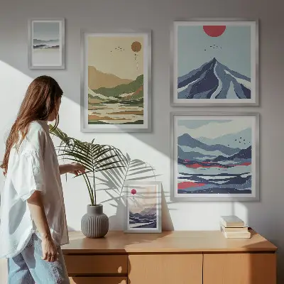 Billedkomposition til væg med bjerglandskaber i natur