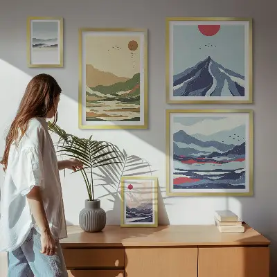 Billedkomposition til væg med bjerglandskaber i natur