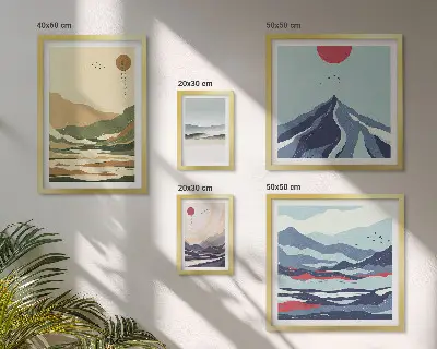 Billedkomposition til væg med bjerglandskaber i natur