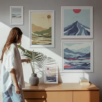 Billedkomposition til væg med bjerglandskaber i natur