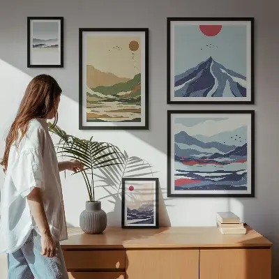 Billedkomposition til væg med bjerglandskaber i natur