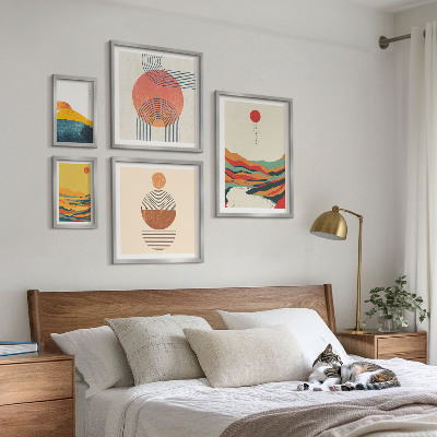 Billedsæt over sofa Abstrakte geometriske landskaber