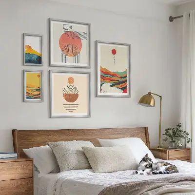 Abstrakte geometriske landskaber billedsæt til over sofaen