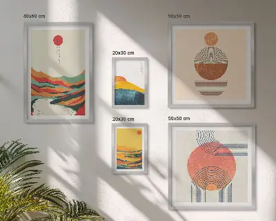Abstrakte geometriske landskaber billedsæt til over sofaen