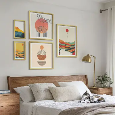 Abstrakte geometriske landskaber billedsæt til over sofaen