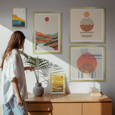 Billedsæt over sofa Abstrakte geometriske landskaber