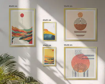 Abstrakte geometriske landskaber billedsæt til over sofaen