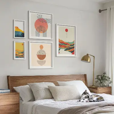 Abstrakte geometriske landskaber billedsæt til over sofaen