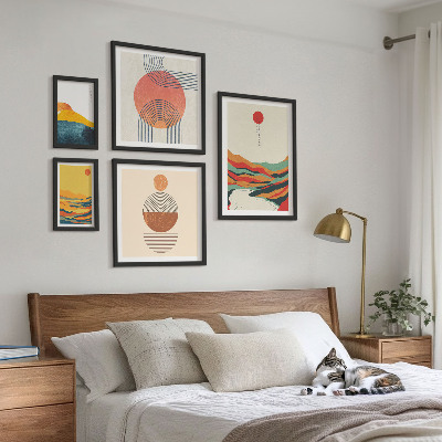 Billedsæt over sofa Abstrakte geometriske landskaber