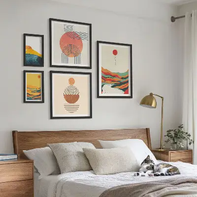 Abstrakte geometriske landskaber billedsæt til over sofaen