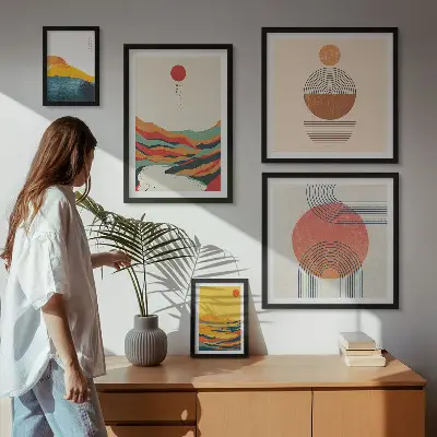 Abstrakte geometriske landskaber billedsæt til over sofaen