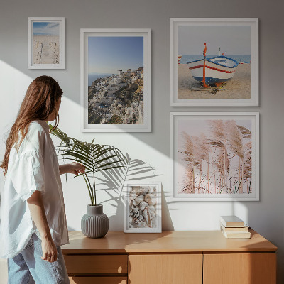 Billedsæt over sofa Landskaber, strande, hvide bygninger