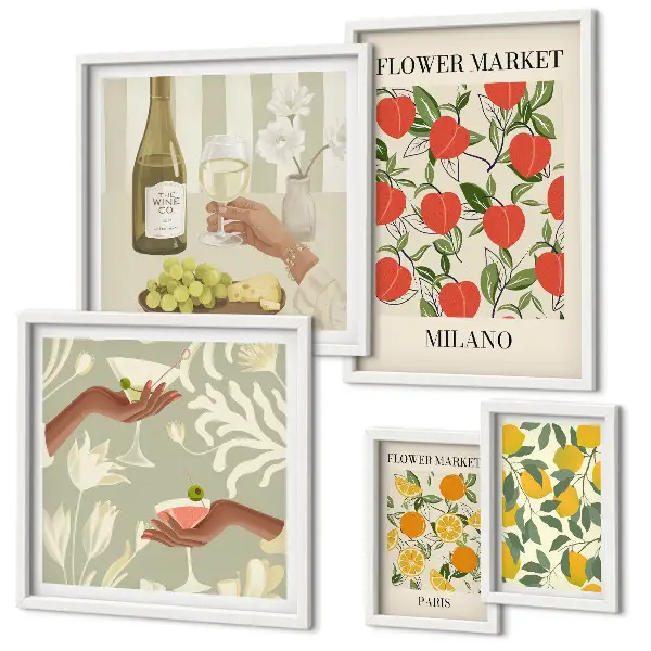 Billedkomposition til væg vintageplakat med blomstermotiv