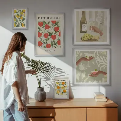 Billedkomposition til væg vintageplakat med blomstermotiv
