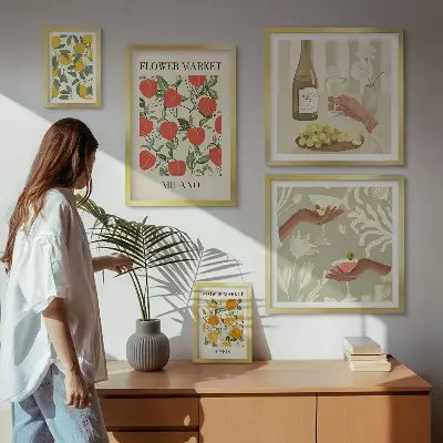 Billedkomposition til væg vintageplakat med blomstermotiv