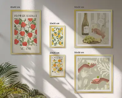 Billedkomposition til væg vintageplakat med blomstermotiv
