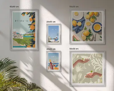 Billedkomposition til væg med motiv af italienske ferier i Amalfi og Capri