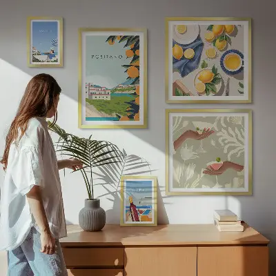 Billedkomposition til væg med motiv af italienske ferier i Amalfi og Capri