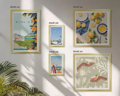 Billedkomposition til væg med motiv af italienske ferier i Amalfi og Capri