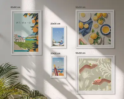 Billedkomposition til væg med motiv af italienske ferier i Amalfi og Capri