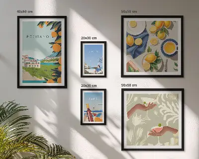 Billedkomposition til væg med motiv af italienske ferier i Amalfi og Capri