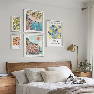 Vintage frugtlandskaber billedsæt til ophængning over sofa
