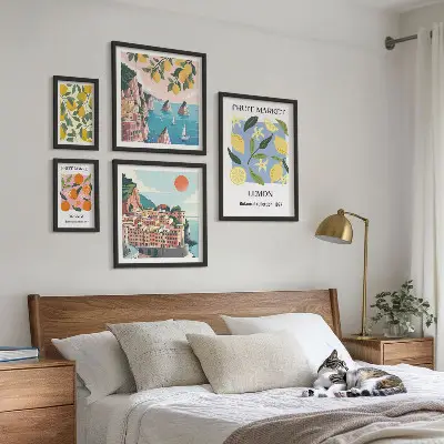 Vintage frugtlandskaber billedsæt til ophængning over sofa