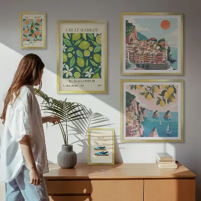 Billedsæt over sofa med motiv af tropisk frugtferie