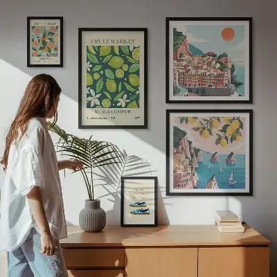 Billedsæt over sofa med motiv af tropisk frugtferie