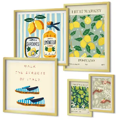 Billedsæt til sofa med frugtagtige vintage-motiver